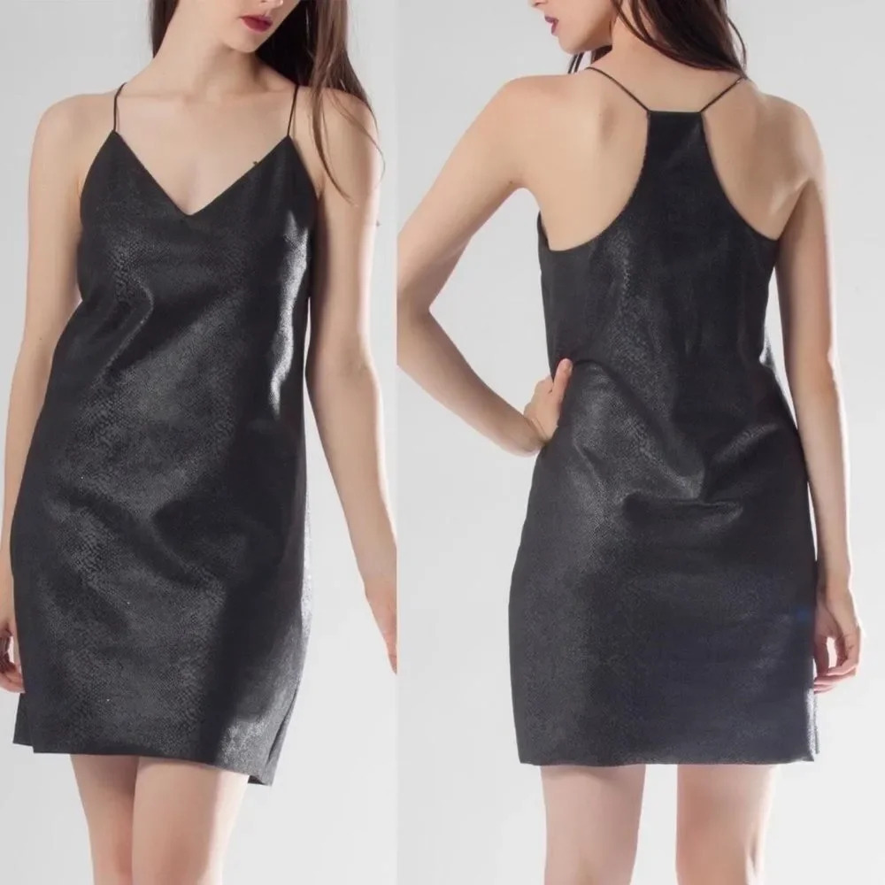 Lavender brown BLACK LEATHER DRESS small - Picture 3 of 11